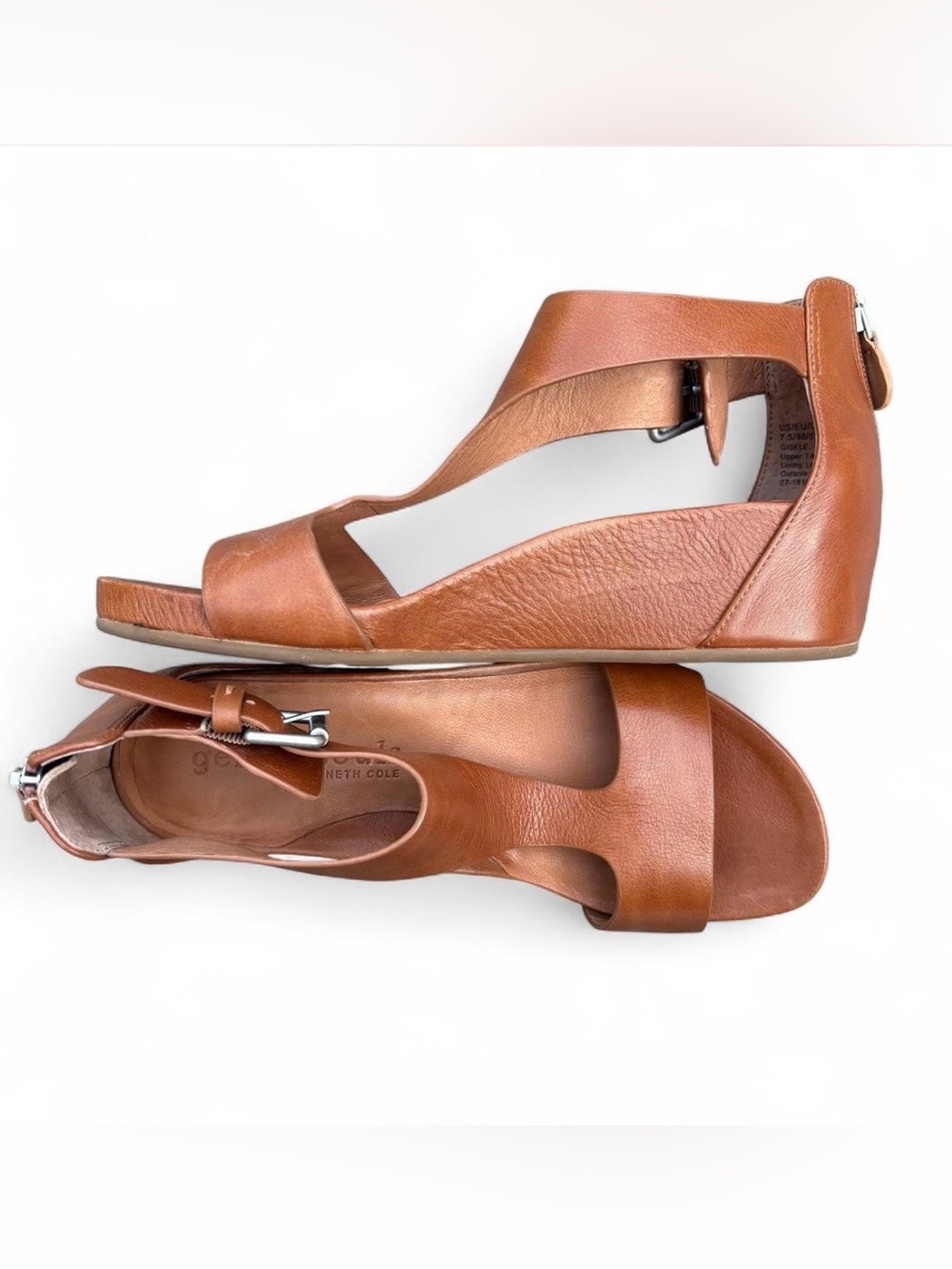 Gentle Souls by Kenneth Cole "Gisele" Brown Leather Wedge Sandals Size 7.5